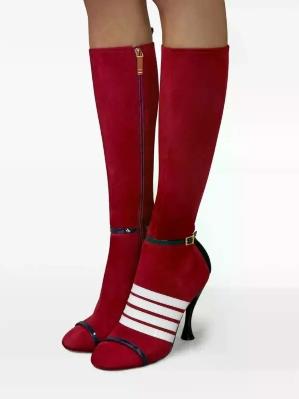 B-5. Thom Browne 105mm Trompe L'oeil Suede Knee-High Boots
